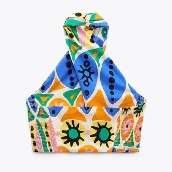 Zara Pop Art Printed Crop Halter Top S - Picture 14 of 15